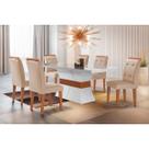 Conjunto: Mesa Sala Jantar Ágata c/ Tampo Madeirado Canto Reto 180cm + 6 Cadeiras Imperatriz Imbuia/Creme - Rufato