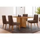 Conjunto: Mesa Sala Jantar Berlim Curvo 120cm + 4 Cadeiras Dafne Naturale - Suede Marrom - Rufato