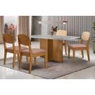 Conjunto: Mesa Sala Jantar Berlim Curvo 120cm + 4 Cadeiras Havana Naturale/Off White - Linho Capuccino - Rufato