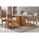 Conjunto: Mesa Sala Jantar Berlim Curvo 120cm + 4 Cadeiras Havana Naturale/Off White - Suede Capuccino - Rufato
