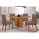 Conjunto: Mesa Sala Jantar Berlim Curvo 90cm + 4 Cadeiras Dafne Naturale - Corano Capuccino - Rufato