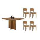 Conjunto: Mesa Sala Jantar Berlim Curvo 90cm + 4 Cadeiras Havana Naturale - Corano Capuccino - Rufato