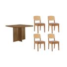 Conjunto: Mesa Sala Jantar Berlim Curvo 90cm + 4 Cadeiras Havana Naturale - Linho Capuccino - Rufato