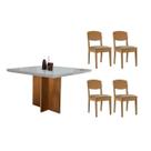 Conjunto: Mesa Sala Jantar Berlim Curvo 90cm + 4 Cadeiras Havana Naturale/Off White - Corano Capuccino - Rufato
