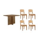 Conjunto: Mesa Sala Jantar Berlim Curvo 90cm + 4 Cadeiras Havana Naturale - Suede Creme - Rufato