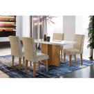 Conjunto: Mesa Sala Jantar Berlim Tampo c/Vidro 120cm Canto Reto + 4 Cadeiras Grécia Imbuia/Chocolate - Rufato