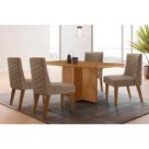 Conjunto: Mesa Sala Jantar Berlim Tampo Curvo 120cm+4 Cadeiras Dafne Madeira Naturale - Capuccino/Suede Capuccino - Rufato