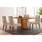 Conjunto: Mesa Sala Jantar Berlim Tampo Curvo 120cm+4 Cadeiras Dafne Madeira Naturale - Capuccino/Suede Creme - Rufato