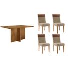Conjunto: Mesa Sala Jantar Berlim Tampo Curvo 120cm+4 Cadeiras Jaspe Madeira Naturale - Capuccino/Suede Creme - Rufato