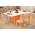 Conjunto: Mesa Sala Jantar Canes Tampo Madeirado c/ Vidro Curvo 200x100cm e 8 Cadeiras Talia Cedro/Off White - Suede Creme - DJ Móveis Conjunto: Mesa Sala Jantar Canes Tampo Madeirado c/ Vidro Curvo 200x100cm e 8 Cadeiras Talia Cedro/Off White - Suede Creme - DJ Móveis