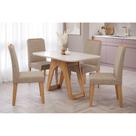 Conjunto: Mesa Sala Jantar Carol c/ Tampo Madeirado c/ Vidro 130cm + 4 Cadeiras Nicole Nature/Off White/Madeira/Bege - Cimol