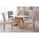 Conjunto: Mesa Sala Jantar Carol c/ Tampo Madeirado c/ Vidro 130cm + 4 Cadeiras Nicole Nature/Off White/Madeira/Nude - Cimol