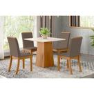 Conjunto: Mesa Sala Jantar Dora Tampo Madeirado 90cm e 4 Cadeiras Isa Nature/Suede Light Bege - Henn