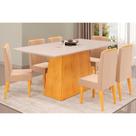Conjunto: Mesa Sala Jantar Dulce Tampo Madeirado c/ Vidro Reto 180x90cm e 6 Cadeiras Lia Cedro/Off White - Suede Kraft - DJ Móveis Conjunto: Mesa Sala Jantar Dulce Tampo Madeirado c/ Vidro Reto 180x90cm e 6 Cadeiras Lia Cedro/Off White - Suede Kraft - DJ Móveis