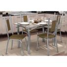 Conjunto: Mesa Sala Jantar Elba Aço c/ Tampo de Vidro 120x80cm e 4 Cadeiras Florença Cromada - Courano Capuccino - Kappesberg