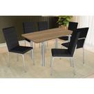 Conjunto: Mesa Sala Jantar Elba c/ Tampo de Madeira 160cm e 6 Cadeiras Amsterdã Cromada/Nogueira - Courano Preto - Kappesberg