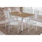 Conjunto: Mesa Sala Jantar Elba c/ Tampo de Madeira 160cm e 6 Cadeiras Lisboa Cromada/Nogueira - Courano Branco - Kappesberg Conjunto: Mesa Sala Jantar Elba c/ Tampo de Madeira 160cm e 6 Cadeiras Lisboa Cromada/Nogueira - Courano Branco - Kappesberg