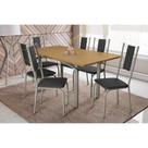 Conjunto: Mesa Sala Jantar Elba c/ Tampo de Madeira 160cm e 6 Cadeiras Lisboa Niquel/Nogueira - Courano Preto - Kappesberg