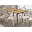 Conjunto: Mesa Sala Jantar Elba c/ Tampo de Madeira 160cm e 6 Cadeiras Noruega Niquel/Nogueira - Courano Bege - Kappesberg
