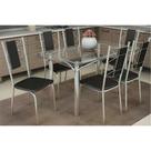 Conjunto: Mesa Sala Jantar Elba c/ Tampo de Vidro 120cm e 6 Cadeiras Lisboa Cromada - Courano Preto - Kappesberg