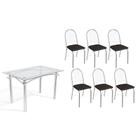Conjunto: Mesa Sala Jantar Elba c/ Tampo de Vidro 120cm e 6 Cadeiras Noruega Cromada - Courano Preto - Kappesberg Conjunto: Mesa Sala Jantar Elba c/ Tampo de Vidro 120cm e 6 Cadeiras Noruega Cromada - Courano Preto - Kappesberg