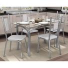 Conjunto: Mesa Sala Jantar Elba c/ Tampo Vidro 120cm + 4 Cadeiras Florença Cromado/Courano Branco - Kappesberg