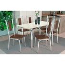 Conjunto: Mesa Sala Jantar Elba Tampo Madeirado c/ Vidro 120cm e 6 Cadeiras Florença Cromada/Off White - Courano Marrom - Kappesberg
