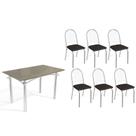 Conjunto: Mesa Sala Jantar Elba Tampo Madeirado c/ Vidro 120cm e 6 Cadeiras Noruega Cromada/Freijo Bronze - Courano Preto - Kappesberg