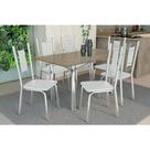 Conjunto: Mesa Sala Jantar Elba Tampo Madeirado c/ Vidro 160cm e 6 Cadeiras Florença Cromada/Freijo Bronze - Courano Branco - Kappesberg