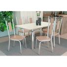 Conjunto: Mesa Sala Jantar Elba Tampo Madeirado c/ Vidro 160cm e 6 Cadeiras Florença Cromada/Off White - Courano Bege - Kappesberg