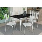 Conjunto: Mesa Sala Jantar Elba Tampo Madeirado c/ Vidro 160cm e 6 Cadeiras Florença Cromada/Preto - Courano Branco - Kappesberg