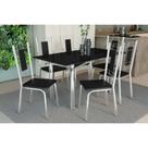 Conjunto: Mesa Sala Jantar Elba Tampo Madeirado c/ Vidro 160cm e 6 Cadeiras Florença Cromada/Preto - Courano Preto - Kappesberg