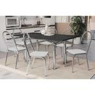 Conjunto: Mesa Sala Jantar Elba Tampo Madeirado c/ Vidro 160cm e 6 Cadeiras Holanda Cromada/Preto - Courano Branco - Kappesberg