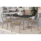 Conjunto: Mesa Sala Jantar Elba Tampo Madeirado c/ Vidro 160cm e 6 Cadeiras Holanda Niquel/Preto - Courano Capuccino - Kappesberg