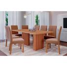 Conjunto: Mesa Sala Jantar Ester Tampo Madeirado 210x100cm e 8 Cadeiras Clarice Cinamomo - Carvalho/Suede Joli Capuccino Cimol