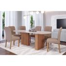 Conjunto: Mesa Sala Jantar Ester Tampo Madeirado Oval c/ Vidro 210x100cm e 6 Cadeiras Juliana Cinamomo/Off White - Carvalho/Linho Bege Cimol Conjunto: Mesa Sala Jantar Ester Tampo Madeirado Oval c/ Vidro 210x100cm e 6 Cadeiras Juliana Cinamomo/Off White - Carvalho/Linho Bege Cimol