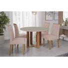 Conjunto: Mesa Sala Jantar Flora Tampo Madeirado c/ Vidro 109cm e 4 Cadeiras Fernanda Cinamomo/Off White - Carvalho/Suede Nude Bege Cimol