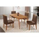 Conjunto: Mesa Sala Jantar Havana Curvo 120cm + 4 Cadeiras Maldivas Naturale - Suede Marrom - Rufato