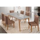 Conjunto: Mesa Sala Jantar Havana Curvo 180cm + 6 Cadeiras Maldivas Naturale/Off White - Corano Capuccino - Rufato