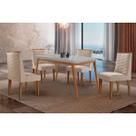 Conjunto: Mesa Sala Jantar Havana Tampo c/ Vidro Curvo 120cm+4 Cadeiras Dafne Madeira Naturale/Off White - Capuccino/Suede Creme - Rufato Conjunto: Mesa Sala Jantar Havana Tampo c/ Vidro Curvo 120cm+4 Cadeiras Dafne Madeira Naturale/Off White - Capuccino/Suede Creme - Rufato