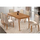 Conjunto: Mesa Sala Jantar Havana Tampo Curvo 180cm+6 Cadeiras Maldivas Madeira Naturale - Capuccino/Suede Creme - Rufato