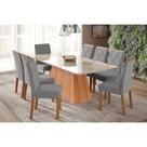 Conjunto: Mesa Sala Jantar Helena Tampo Madeirado c/ Vidro 210x100cm e 8 Cadeiras Fernanda Cinamomo/Off White - Carvalho/Linho Grafite - Cimol Conjunto: Mesa Sala Jantar Helena Tampo Madeirado c/ Vidro 210x100cm e 8 Cadeiras Fernanda Cinamomo/Off White - Carvalho/Linho Grafite - Cimol