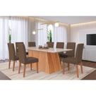 Conjunto: Mesa Sala Jantar Helena Tampo Madeirado c/ Vidro 210x100cm e 8 Cadeiras Maia Cinamomo/Off White - Suede Mascavo Chocolate - Cimol