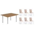 Conjunto: Mesa Sala Jantar Iguaçu c/ Tampo de Madeira 1.60cm + 6 Cadeiras Amsterdã Cromada/Nude 16 - Kappesberg Conjunto: Mesa Sala Jantar Iguaçu c/ Tampo de Madeira 1.60cm + 6 Cadeiras Amsterdã Cromada/Nude 16 - Kappesberg