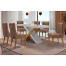 Conjunto: Mesa Sala Jantar Imperatriz Curvo 180cm + 6 Cadeiras Maldivas Naturale/Off White - Corano Capuccino - Rufato
