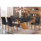 Conjunto: Mesa Sala Jantar Imperatriz Tampo Madeirado c/ Vidro Canto Curvo 180x90 e 6 Cadeiras Jade Imbuia/Grafite - Suede Grafite - Rufato