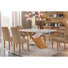 Conjunto: Mesa Sala Jantar Imperatriz Tampo Madeirado c/ Vidro Curvo 180x90 e 6 Cadeiras Imperatriz Imbuia/Off White - Suede Capuccino - Rufato
