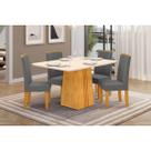 Conjunto: Mesa Sala Jantar Italia c/ Tampo Madeirado c/ Vidro 120x90cm e 4 Cadeiras Zoe Cedro/Off White - Suede Lunar - DJ Móveis