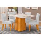 Conjunto: Mesa Sala Jantar Italia Tampo Madeirado c/ Vidro 120x90cm e 4 Cadeiras Julia Cedro/Off White - Linho Neve - DJ Móveis Conjunto: Mesa Sala Jantar Italia Tampo Madeirado c/ Vidro 120x90cm e 4 Cadeiras Julia Cedro/Off White - Linho Neve - DJ Móveis