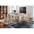 Conjunto: Mesa Sala Jantar Jade c/ Tampo Madeirado c/ Vidro Canto Curvo 180cm + 6 Cadeiras Lunara Imbuia/Chocolate - Rufato